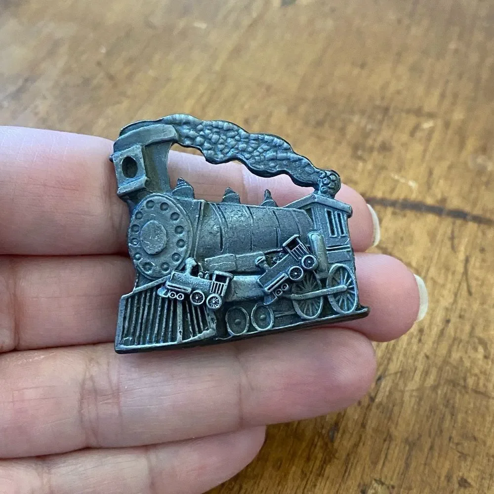 Vintage Torino Pewter Train Brooch Pin & Earrings Steam Engine Railroad Jewelry